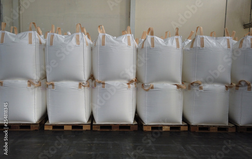 Stacking of bulk cargo in jumbo bags are store in warehouse