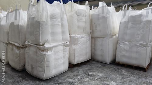 Stacking of bulk cargo in jumbo bags are store in warehouse