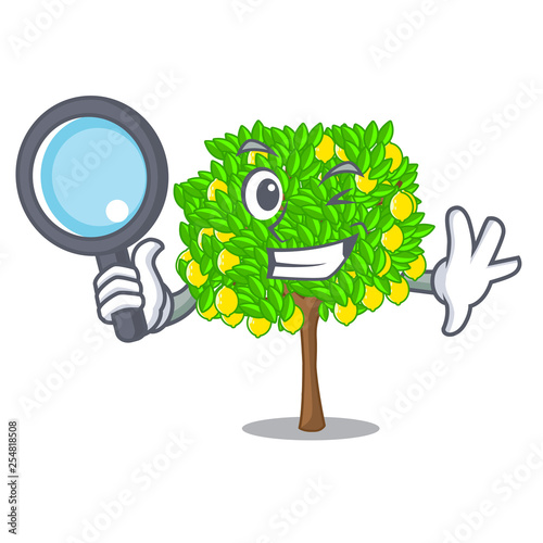 Detective lemon tree isolated with the mascot