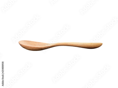 Unique pattern wooden spoon top view isolated on white background