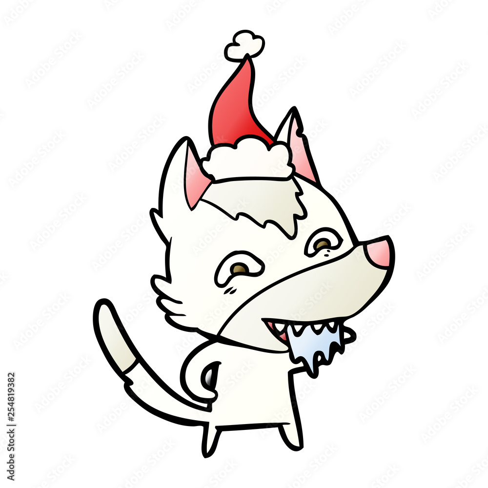 gradient cartoon of a hungry wolf wearing santa hat gradient cartoon of a hungry wolf wearing santa hat