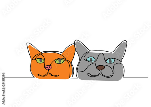 continuous line drawing of two happy cats