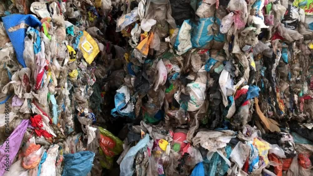 Bales of plastic waste are ready to be processed further. Bales of plastic waste are ready to be processed further.