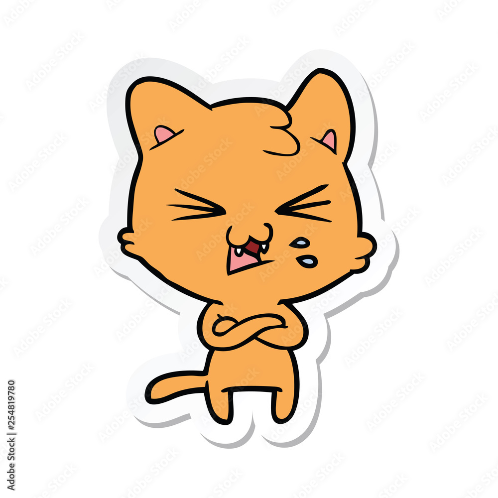 sticker of a cartoon hissing cat sticker of a cartoon hissing cat