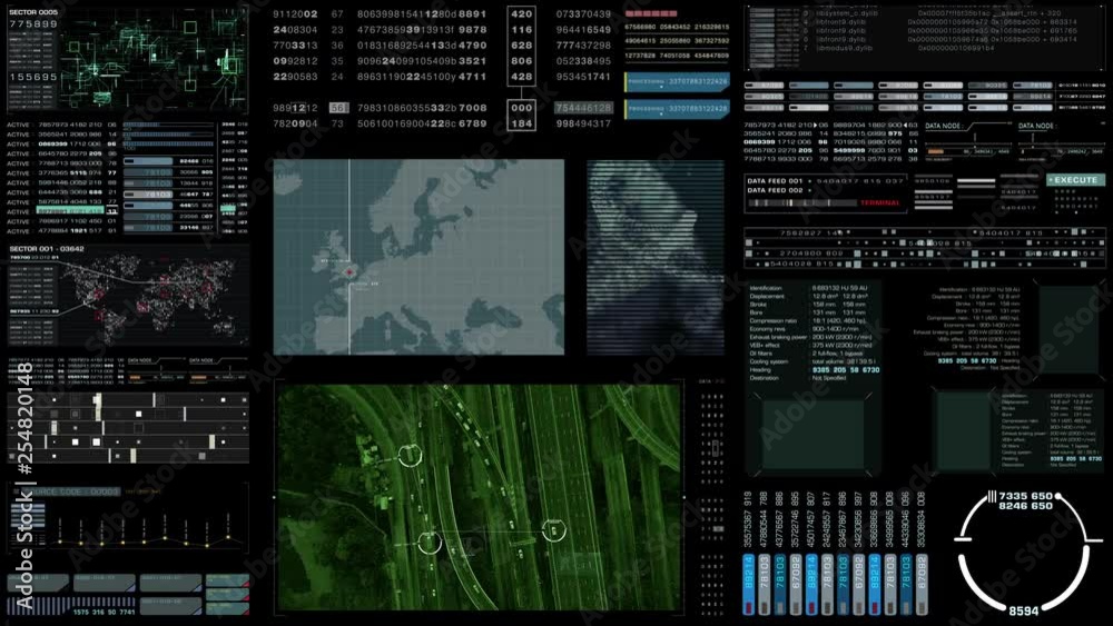 Futuristic motion graphic elements user interface head up display screen with digital data telemetry information display for digital background computer desktop display screen