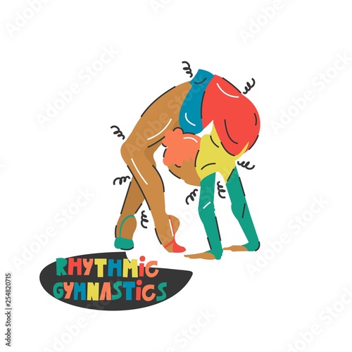 Handdrawn vector illustration of a gymnast girl. Rhythmic gymnastics-sketch design. Sport.