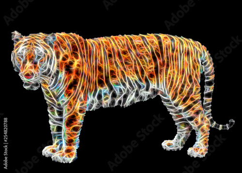 Abstract Tiger on black background.
