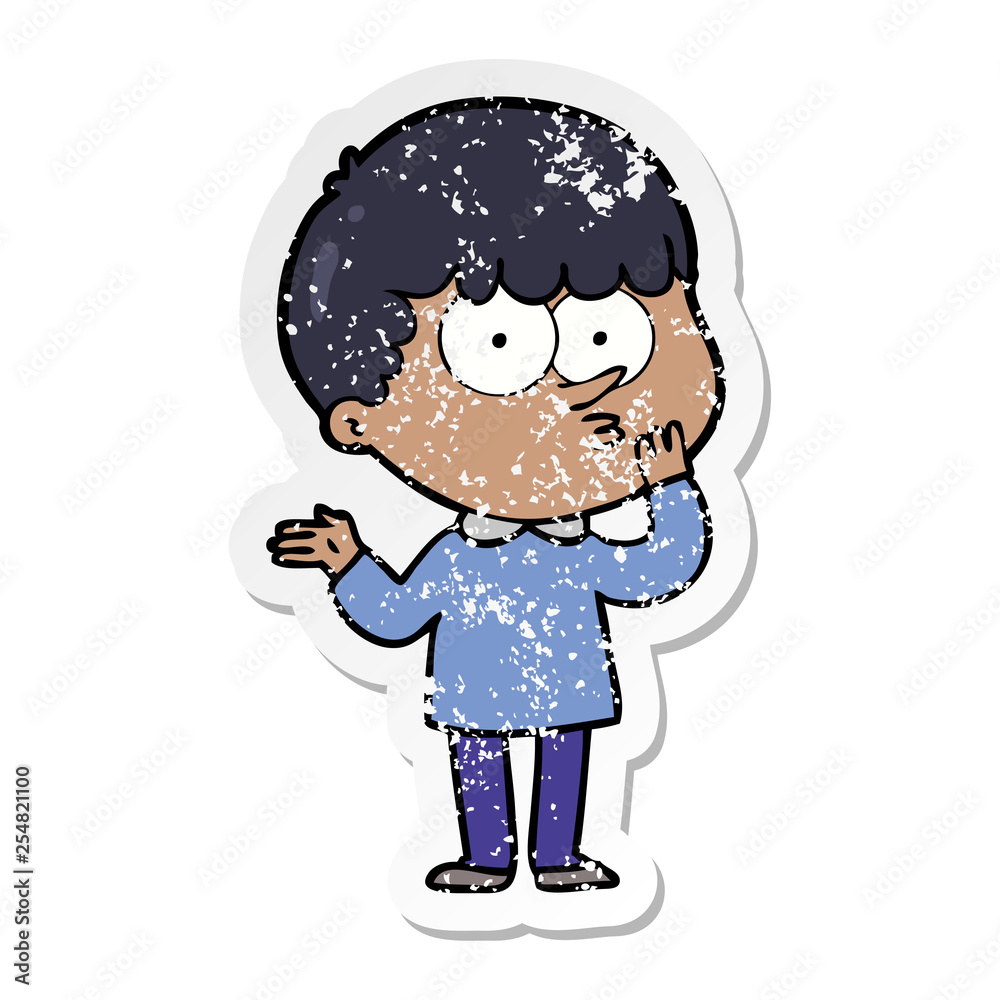 distressed sticker of a cartoon curious boy distressed sticker of a cartoon curious boy