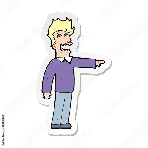 sticker of a cartoon man accusing