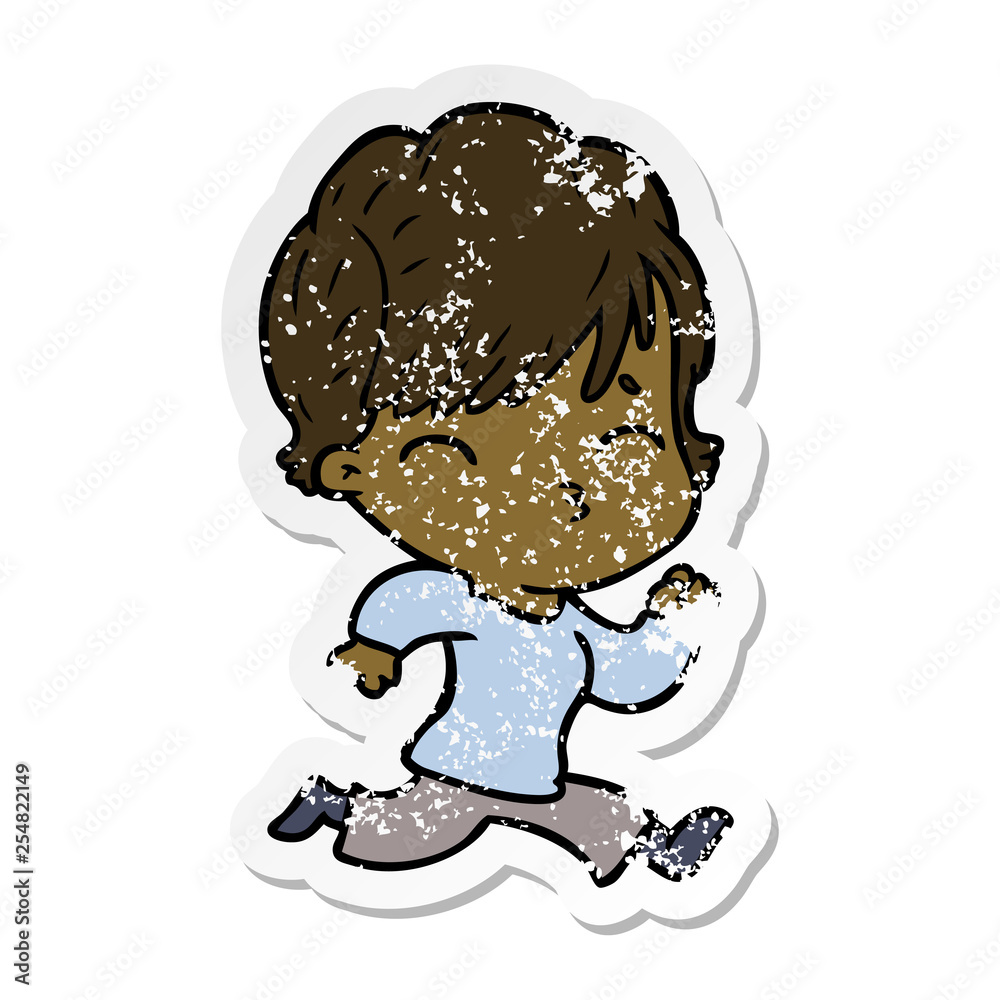 Fototapeta premium distressed sticker of a cartoon woman thinking