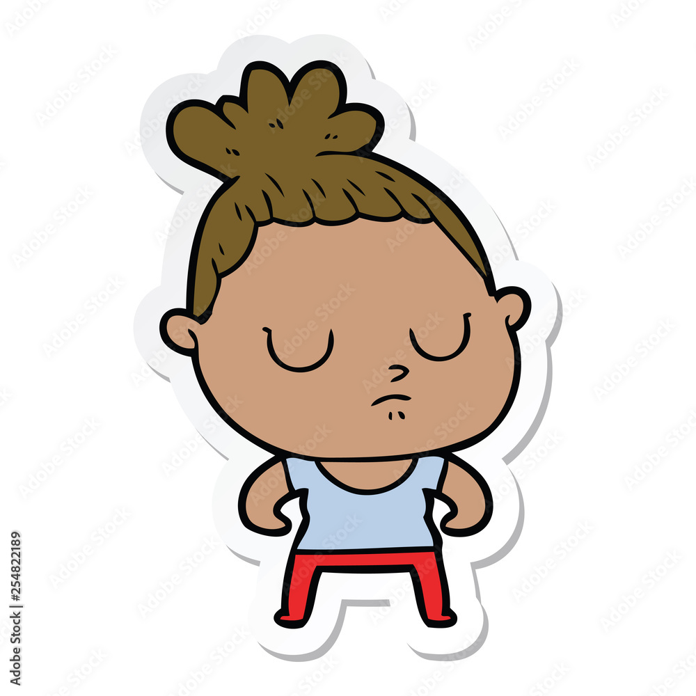 sticker of a cartoon calm woman sticker of a cartoon calm woman
