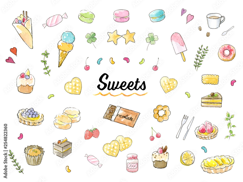 スイーツ 手描き水彩イラストセット Stock Vector Adobe Stock スイーツ 手描き水彩イラストセット Stock Vector Adobe Stock