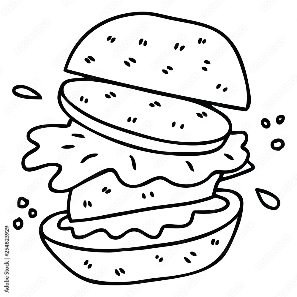 quirky line drawing cartoon veggie burger quirky line drawing cartoon veggie burger
