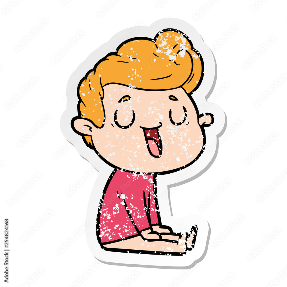 distressed sticker of a happy cartoon man distressed sticker of a happy cartoon man