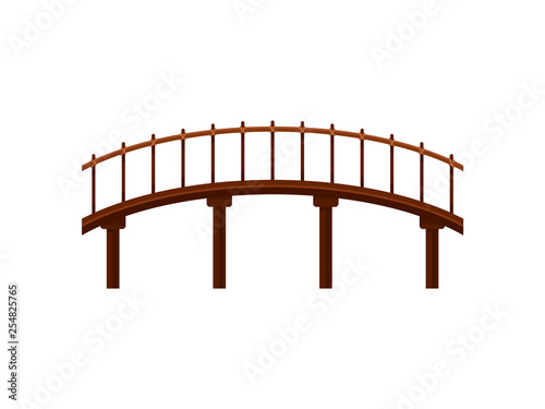 Wooden bridge on white background. Vector illustration.