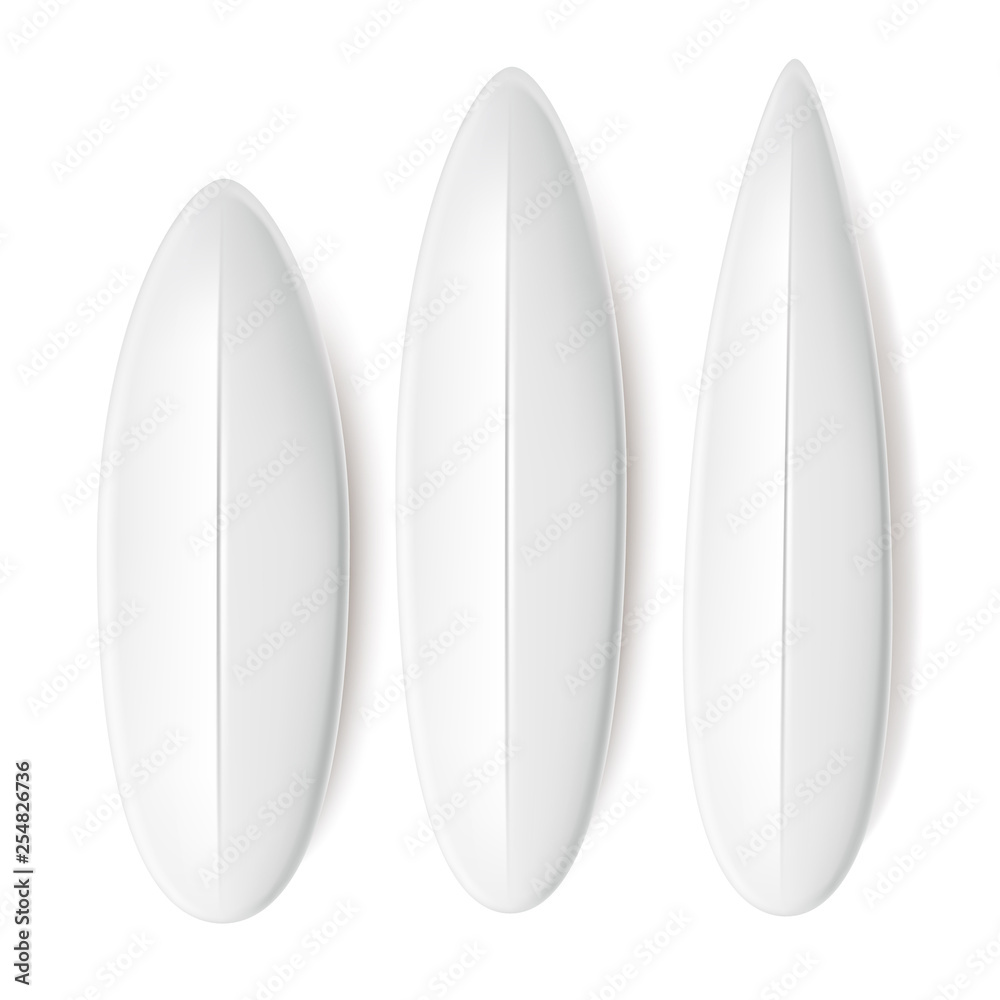 Vector white surfboards set surfing design mockup
