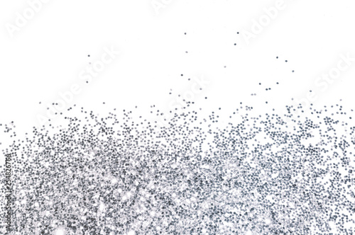 Silver glitter sparkle on white background 