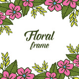 Vector illustration flower pink blooms with greeting card floral frames
