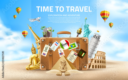 Vector Travelling and tourism poster design 3d