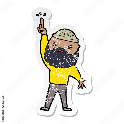 distressed sticker of a cartoon man with beard