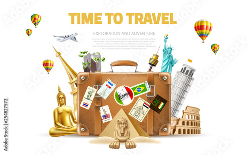 Vector Travelling and tourism poster design 3d