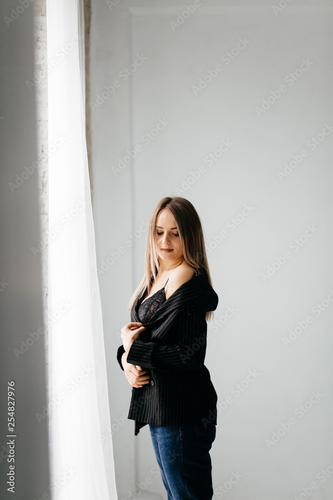 Amazing luxury seductive woman in stylish dresses