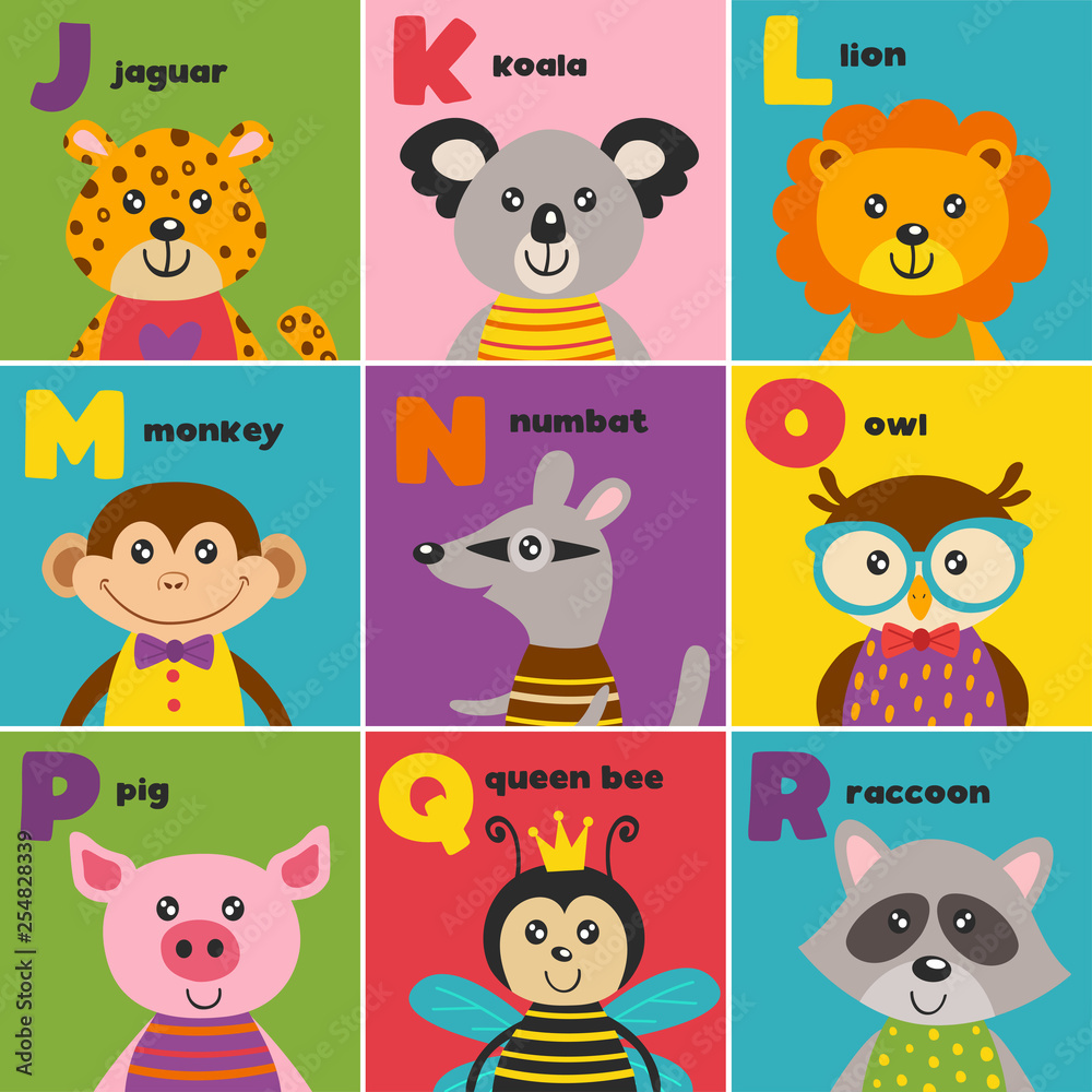 alphabet card with cute animals J to R - vector illustration, eps Stock  Vector | Adobe Stock
