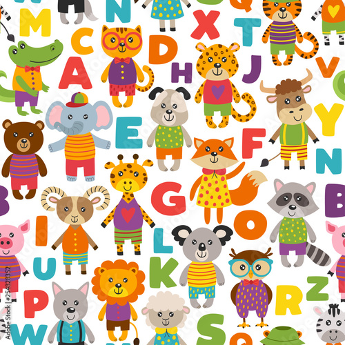 seamless pattern with cute animals - vector illustration  eps