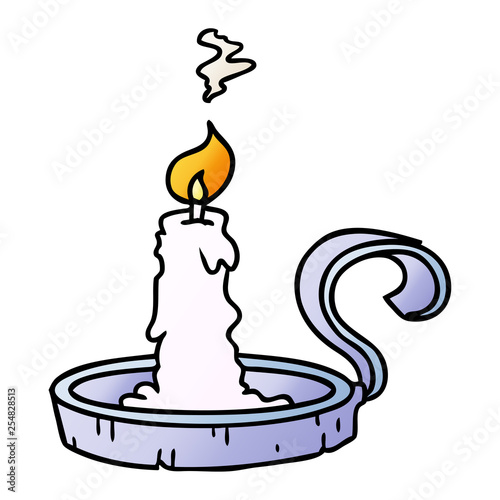 gradient cartoon doodle of a candle holder and lit candle