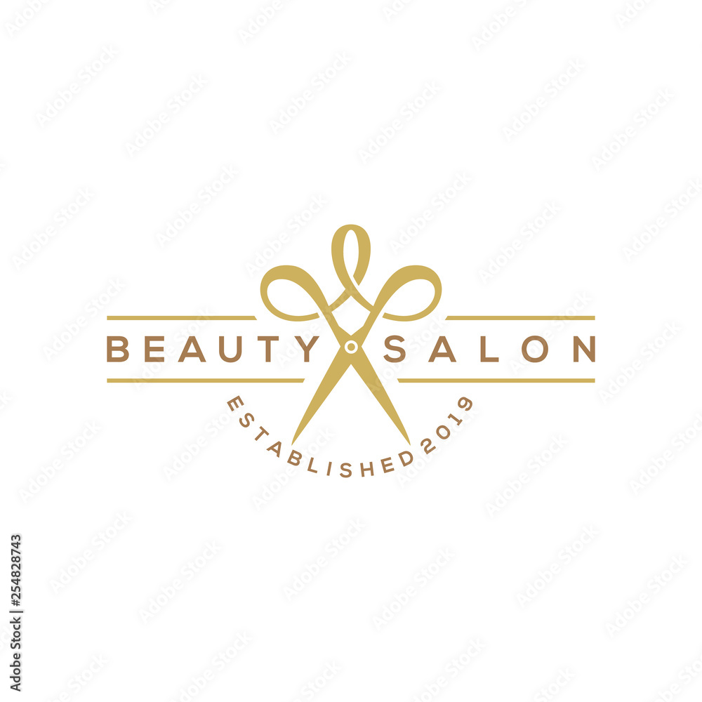 beauty haircut salon logo with scissor vector illustration design