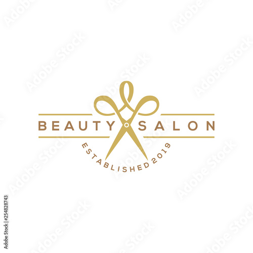 beauty haircut salon logo with scissor vector illustration design.