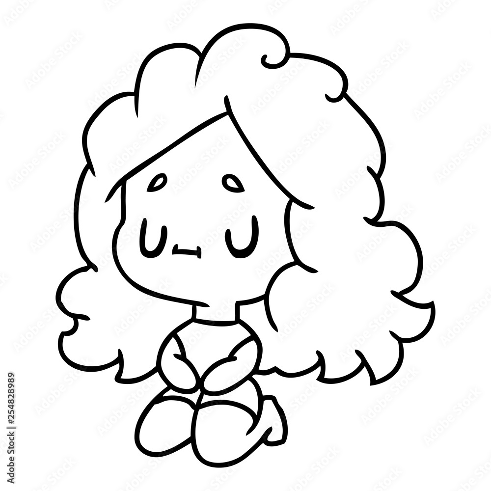 line drawing of a cute kawaii girl