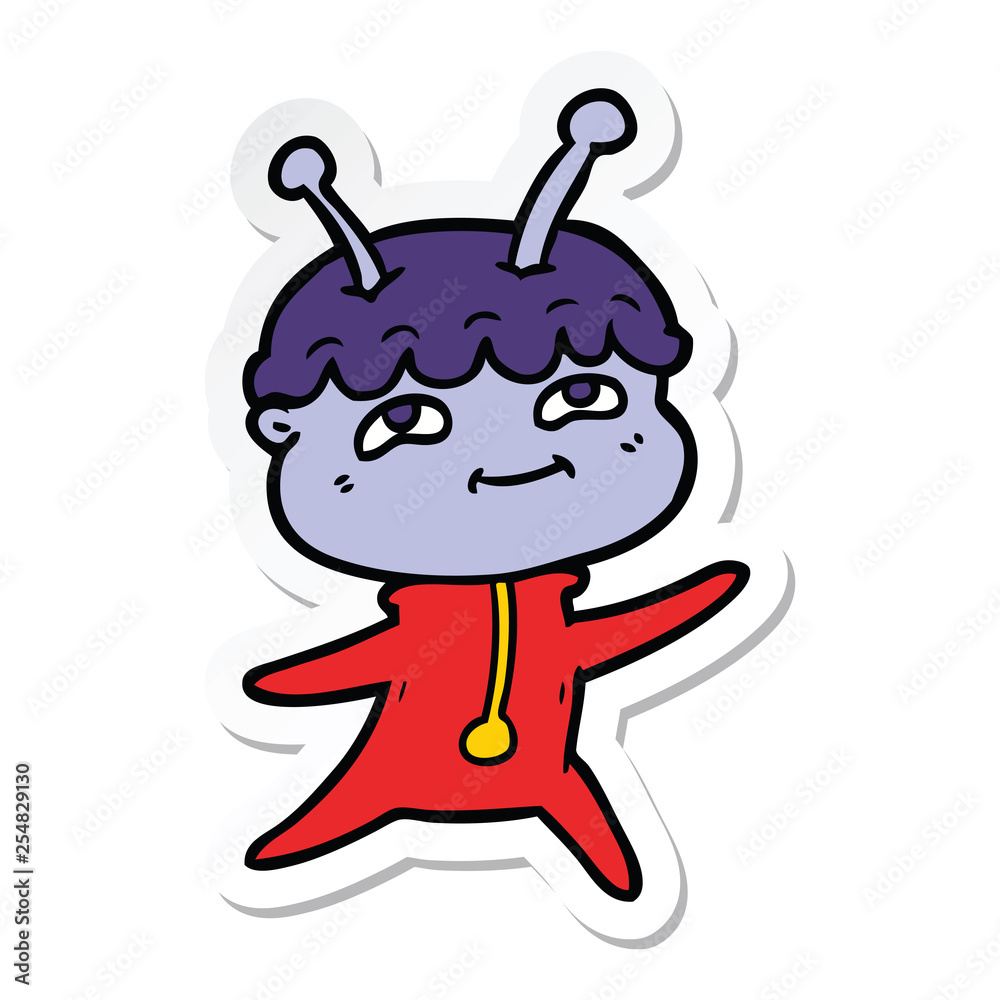 sticker of a friendly cartoon spaceman dancing sticker of a friendly cartoon spaceman dancing