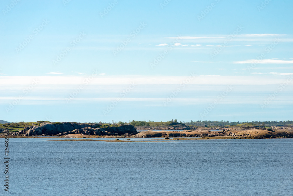 Islands of the Kuzova Archipelago in the White Sea on a summer day