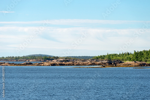 Islands of the Kuzova Archipelago in the White Sea on a summer day