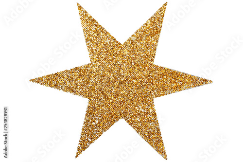 Golden Christmas star isolated on white background