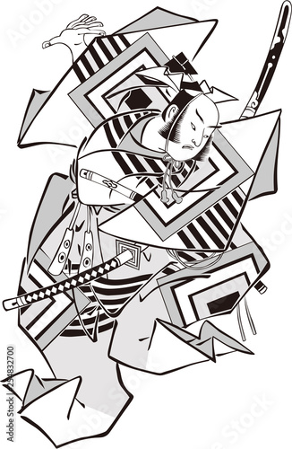 浮世絵　武士　その12　白黒