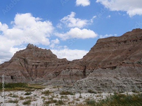 Medium wide view of pinnacles and rock formations at the Badlands National Park in South Dakota