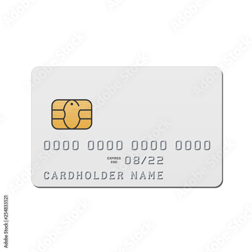 Blank white credit card template. Vector mockup of credit card with EMV chip isolated on white background