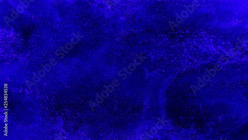 Abstract sapphire night sky textured water color paint illustration. Cosmic neon deep dark blue watercolor background. Paper texture aquarelle ink painted black canvas for modern creative design