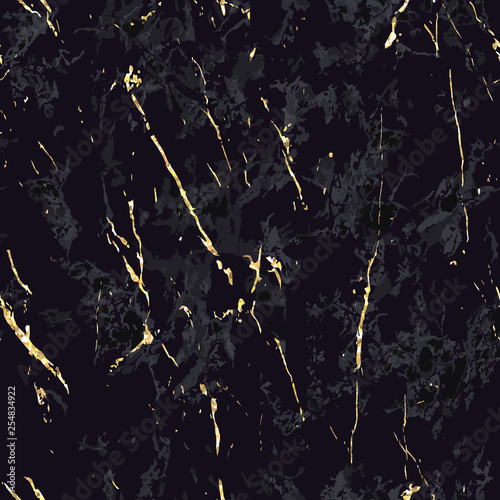 Black marble with gold flecks. Seamless pattern.