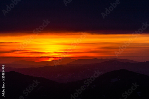 Beautiful sunset over mountains layers in Umbria (Italy)