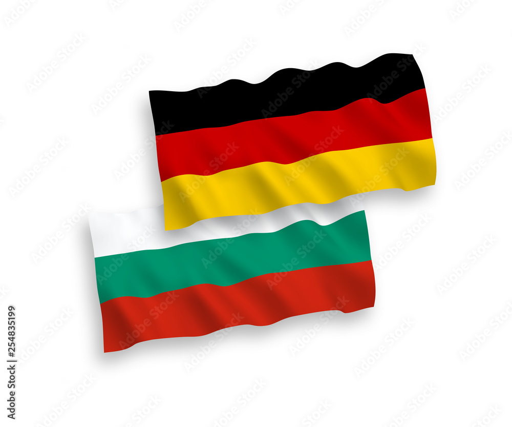 National Vector Fabric Wave Flags of Germany and Bulgaria Isolated on White Background. 1 to 2 proportion. National Vector Fabric Wave Flags of Germany and Bulgaria Isolated on White Background. 1 to 2 proportion.