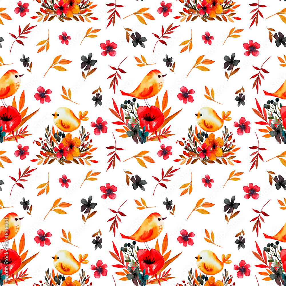 Fototapeta premium field flower card with birds