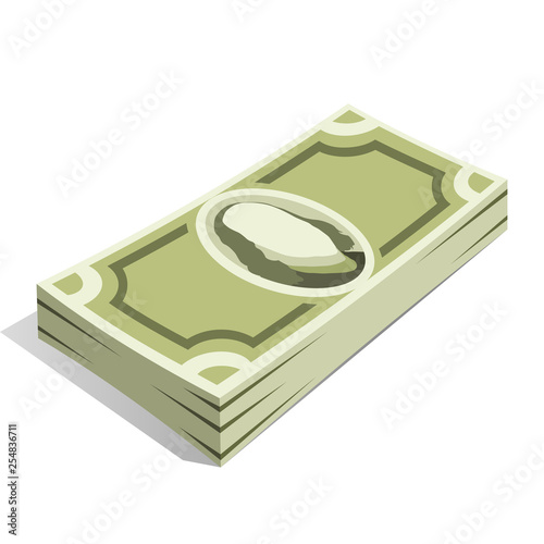 Bundle of money with green banknotes, pile of cash, paper money. The concept of wealth and financial success. Vector illustration on white background