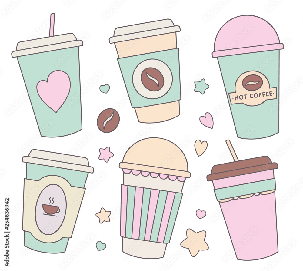 Vector illustration collection set with different cute pastel colored ...