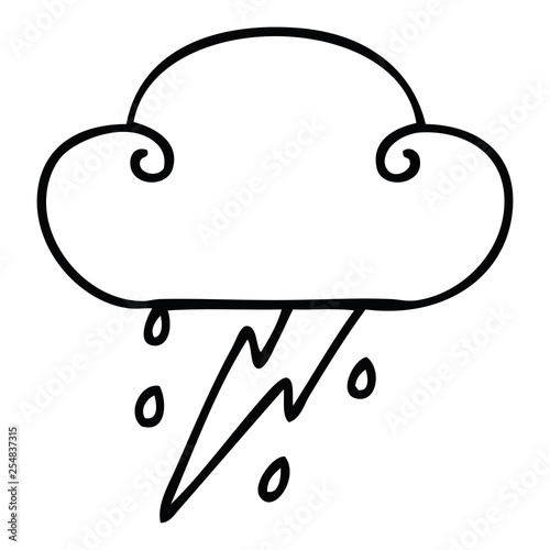 quirky line drawing cartoon thunder cloud