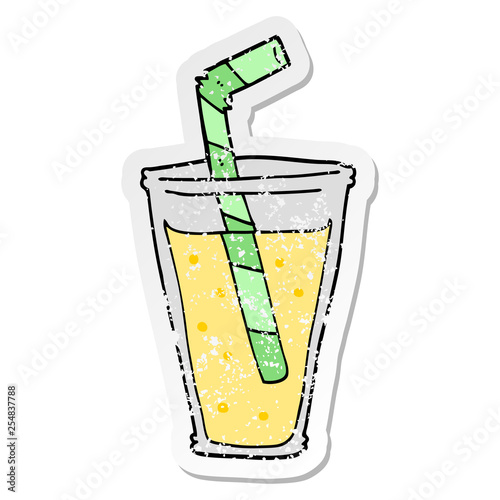 distressed sticker of a cartoon fizzy drink