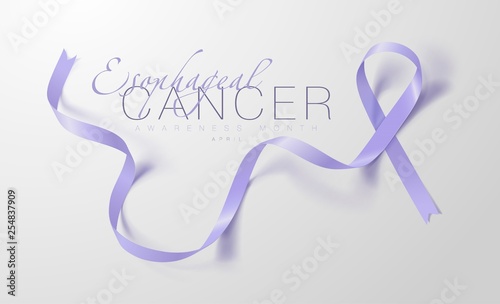 Esophageal Cancer Awareness Calligraphy Poster Design. Realistic Periwinkle Ribbon. April is Cancer Awareness Month. Vector