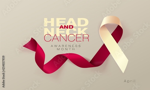 Head and Neck Cancer Awareness Calligraphy Poster Design. Realistic Burgundy and Ivory Ribbon. April is Cancer Awareness Month. Vector